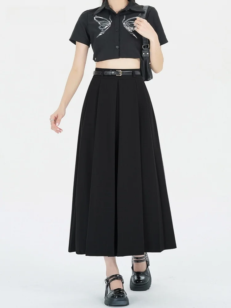 

Bla A-Line Midi Skirt Women's High Waist Spring Summer New Sle Suit Sle f-length Skirt Dra Effect Hip Concealing