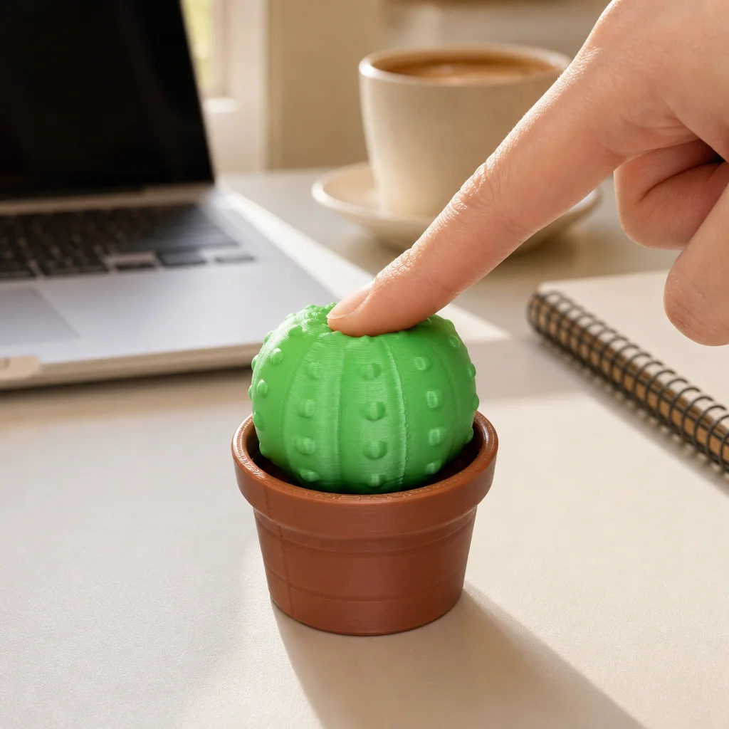PLA Cactus Stress Toy for Office Workers Anxiety Relief Fidget Clicker Desk Decoration Anti-Slip Base Durable Gift