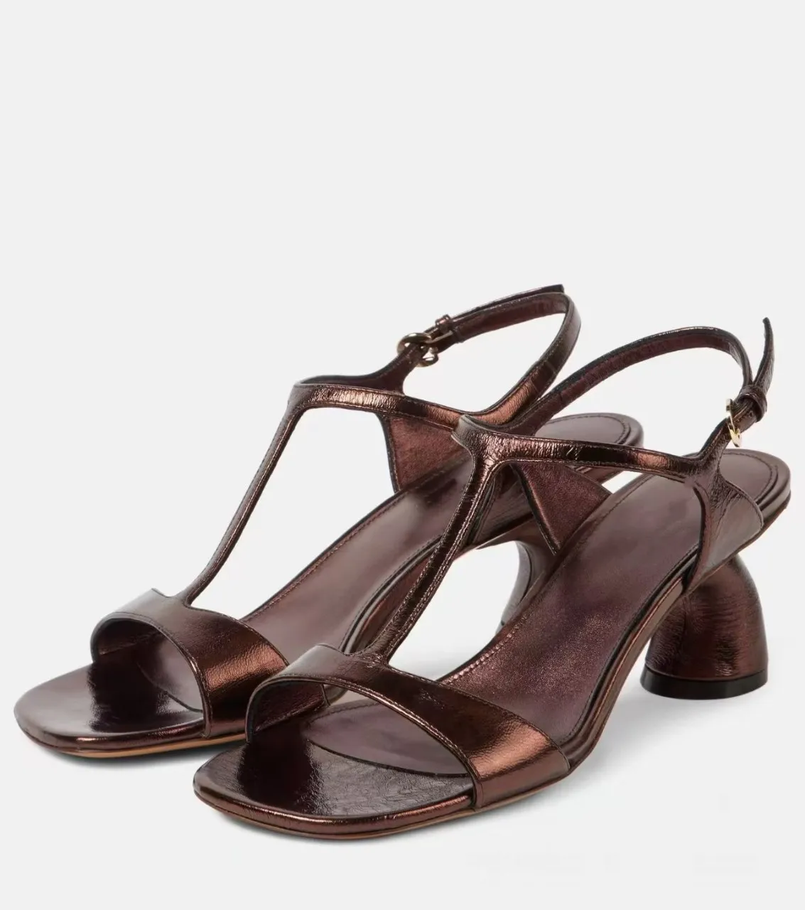 

Босоножки на странном каблуке с пряжкой и ремешком, модная лаконичная пикантная элегантная женская обувь, однотонные туфли на высоком каблуке с квадратным носком