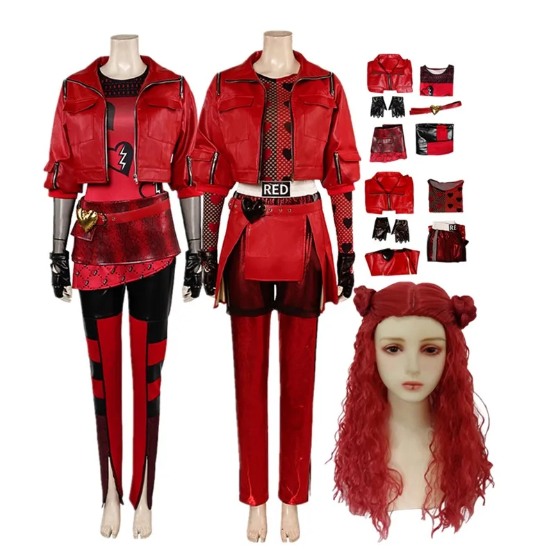 Descendants Cosplay Red Costume Adult Women Disguise Jacket Pants Shirt Belt Gloves Wig Outfits Halloween Carnival Party Suit