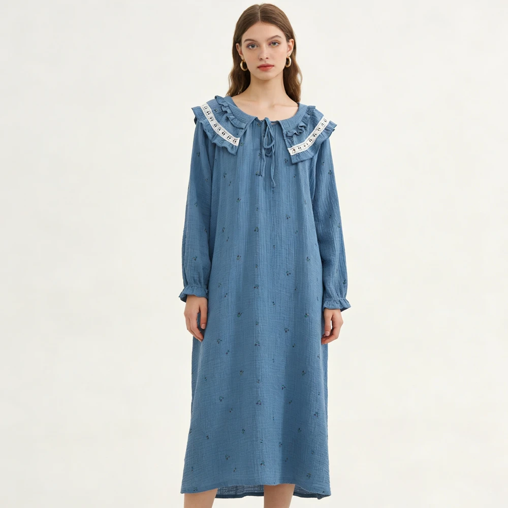 

New 100% Cottnightgown Womens Pajamas Sleepwear Fat Girls Loungewear Long Sleeve Nightdress Plus Size 4XL 5XL Home Clothes