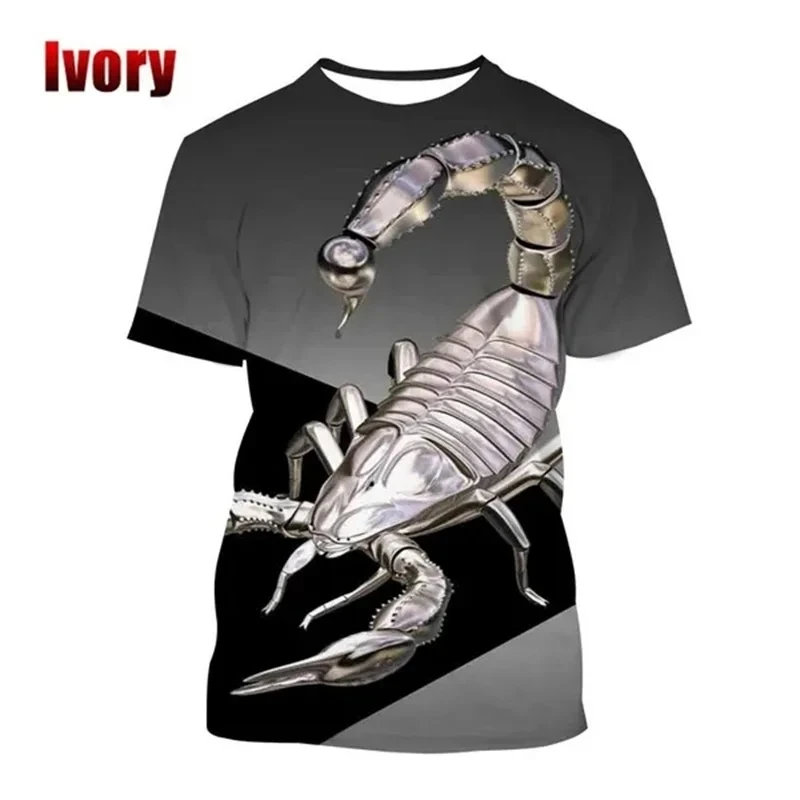 Summer New Animal Scorpion Pattern Men\'s Printed T-shirt Street Fashion Harajuku Round Neck Short Sleeve