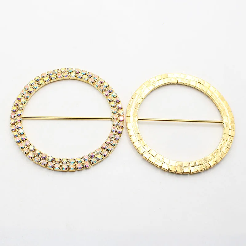 New 2Pcs Inner 50MMDouble row AB Rhinestone Buckles Gold Silver Metal Chair Sash Ribbon Slider Buckle DIY Intimate Accessories