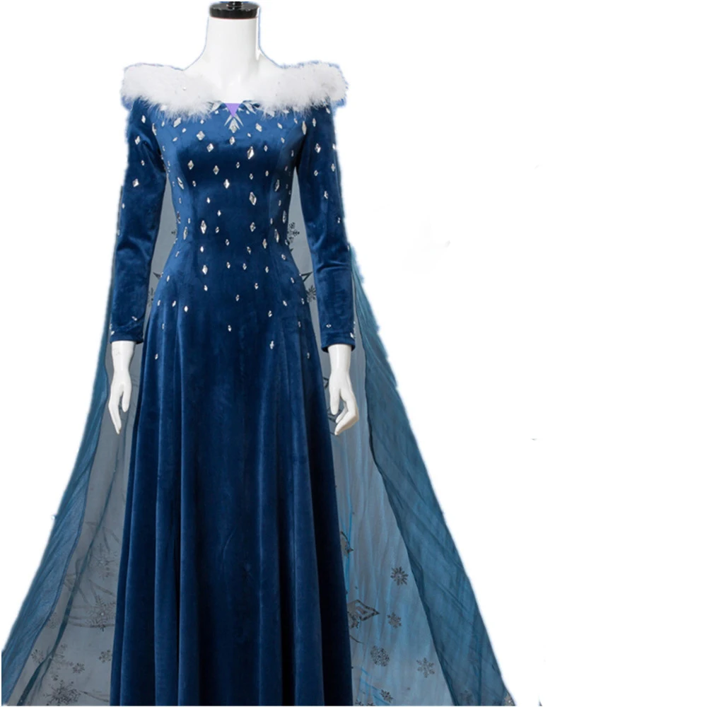 Ice Winter Queen Princess Cosplay Costume Elsa Blue Fantasia Dress For Halloween Party Women Girl Ball Dress up Stage Uniforms