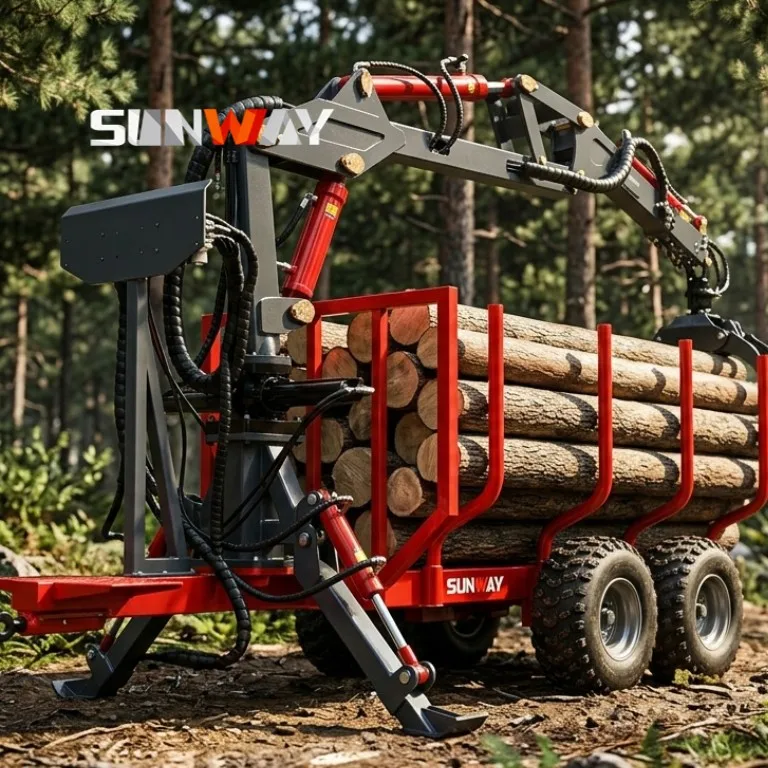 

Hot Selling Forestry Log Trailer With Crane Hydraulic Grapple Rotator Timber Loader for Tractor