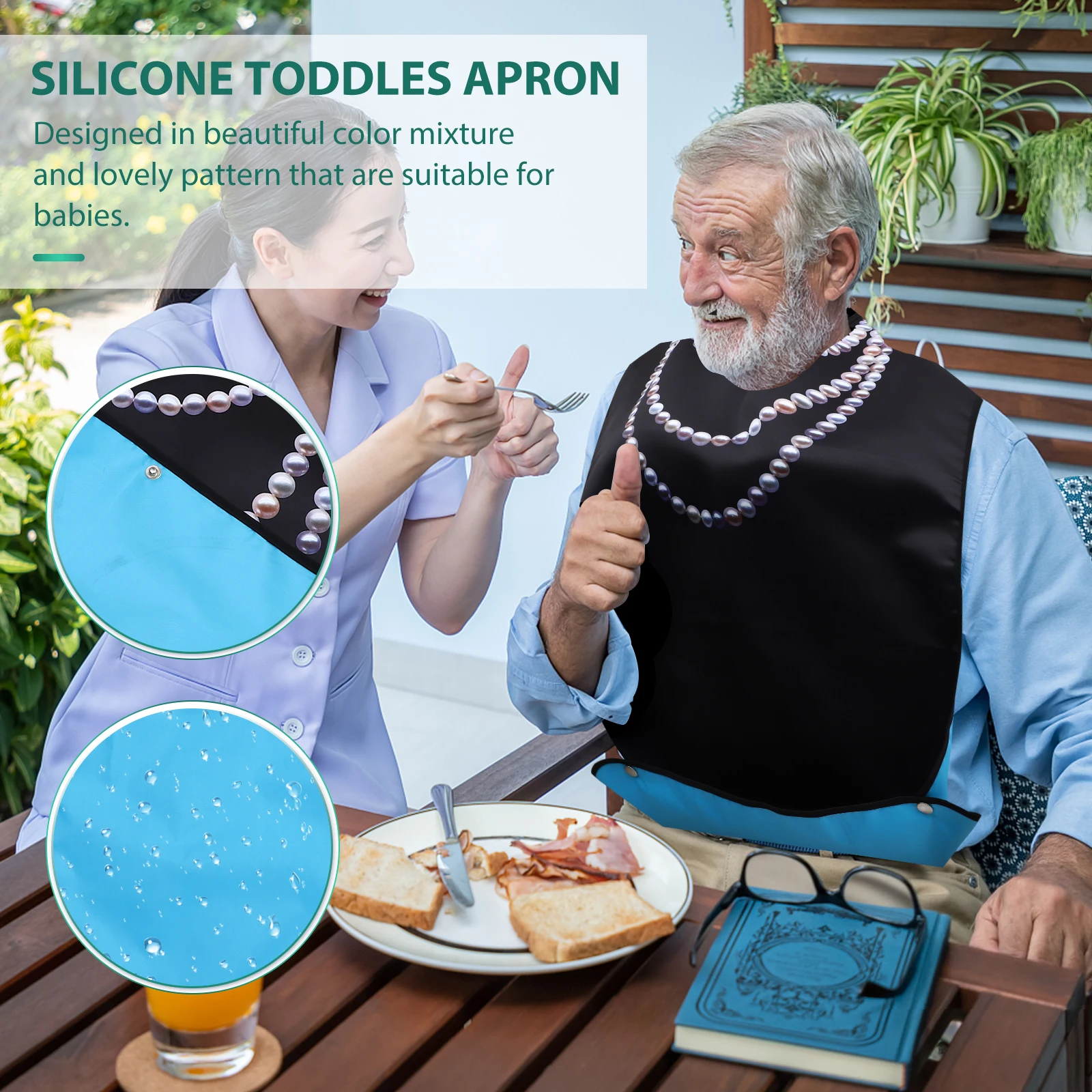 

2pcs Eating Bib Washable Adjustable Adult Clothing Protector For Senior Elderly Disabled Reusable Mealtime Cover Snap Buckle