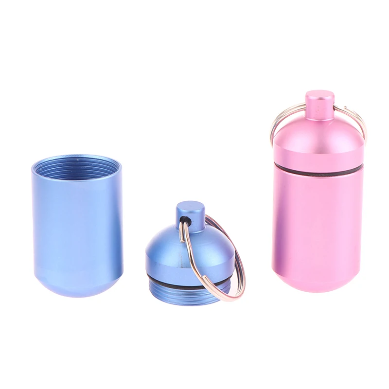 

Waterproof Metal Keychain 2.3x5cm Portable Outdoor Medicine Bottle Storage Sealed First-Aid Keychain for Travel And Camping