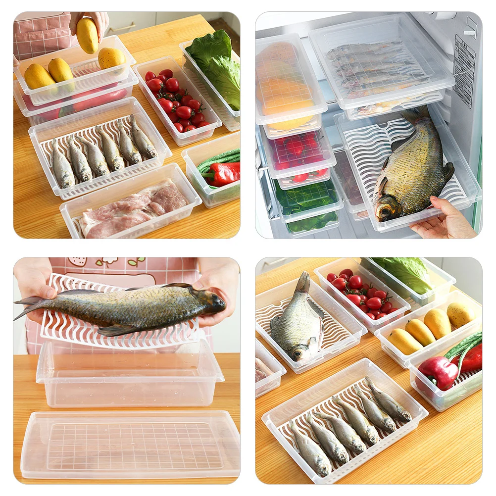 

2pcs Transparent Storage Box For Home Fridge Organizer With Drain Plate Bacon Holder Cheese Keeper Food Container Airtight
