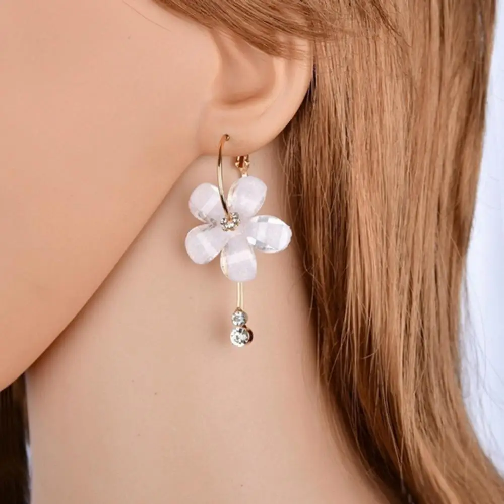 Elegant Rhinestone Flower Long Tassel Pendant Earrings Jewelry Drop Earrings Dangle Earrings for Women 2023 Ear Clips