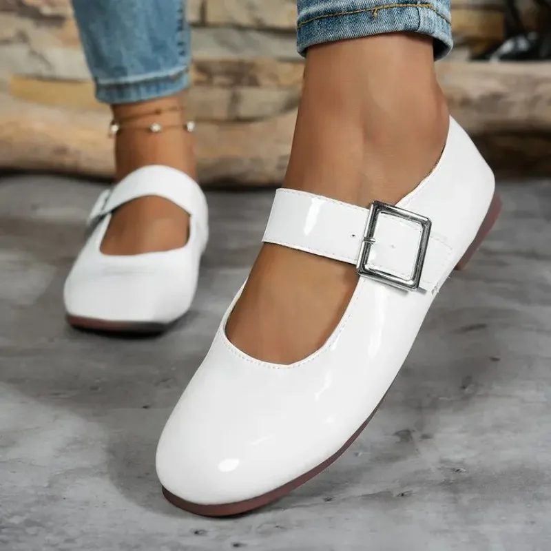 Women's Solid Color Simple Versatile Mary Jane Shoes 2026 Spring and Summer New Fashion Buckle Design Comfortable Flat Shoes