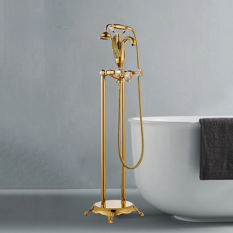 

Gold Bathroom Bathtub Faucet Handheld Shower Free Standing Black Oil Brushed Swan BathTub Mixer Taps Floor Mounted