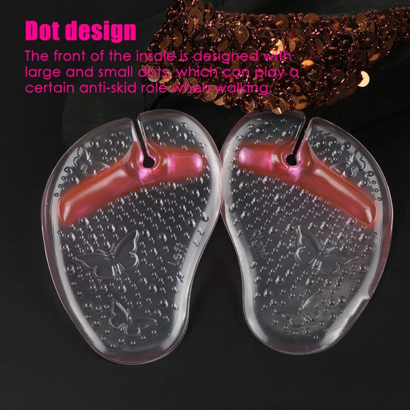 2pcs=1Pair Shoe Pads Forefoot Cushion Silicone Massage Non Slip High Heels Insole Pain Relief Foot Support Soles Foot Care Tool