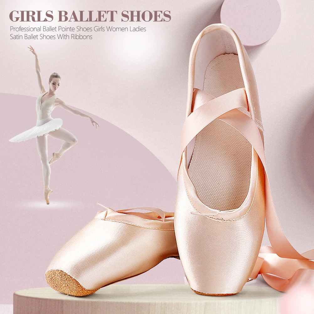 Zapatos de punta de Ballet profesional para niñas y mujeres, zapatos de Ballet con cinta, zapatos de rendimiento, zapatos de práctica de baile con cintas