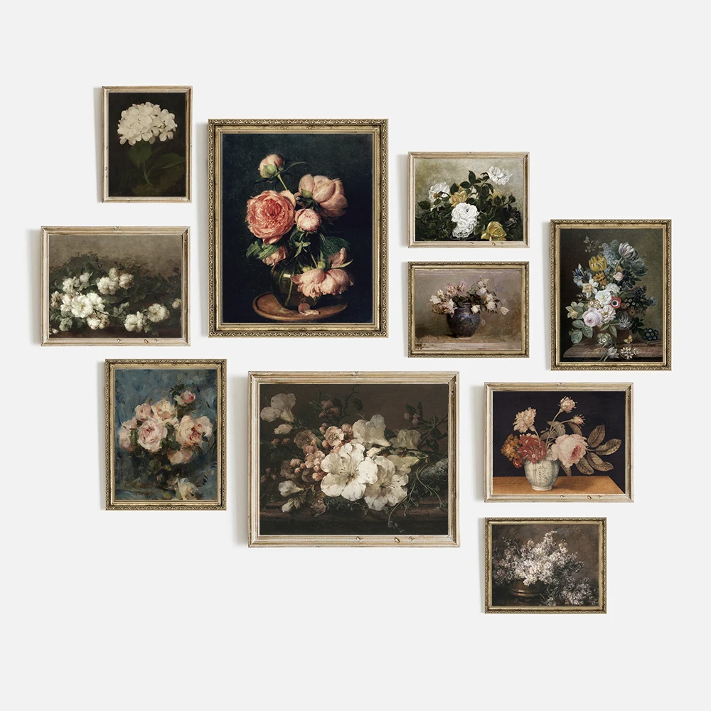 Flower Still Life Oil Painting Canvas Prints Yellow White Roses Green Leaves Vintage Poster Gallery Wall Art Pictures Home De