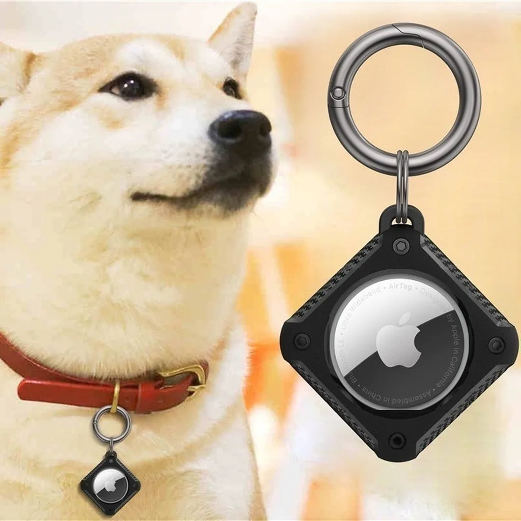 Compatible with Apple AirTag 1 / 2 Case, Carbon Fibre Texture Protective Cover with Metal Keyring, Anti Lost Key Holder
