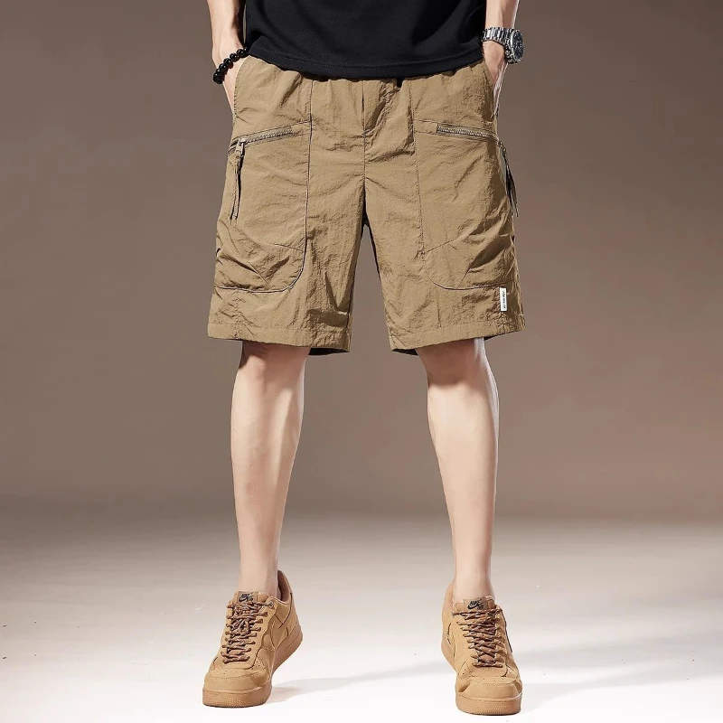 Summer Ice Silk Thin Work Shorts Men's Quick-drying Loose Straight Sports Pocket Casual Outdoor Five-point Pants