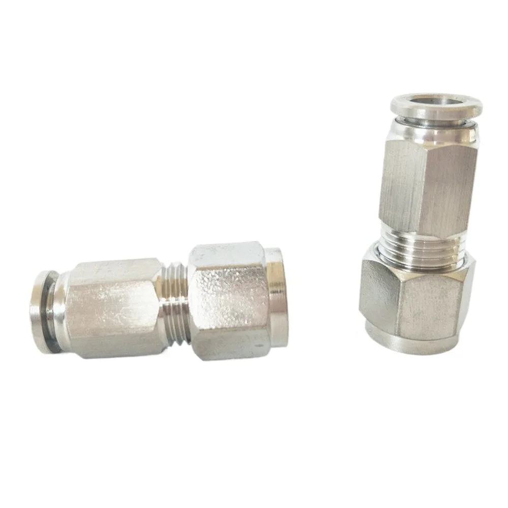 4 6 8 10 12 14 16mm Push In x Double Ferrule Compression Unin Pneumatic 304 Stainless Steel Quick Connector Release Air Fitting