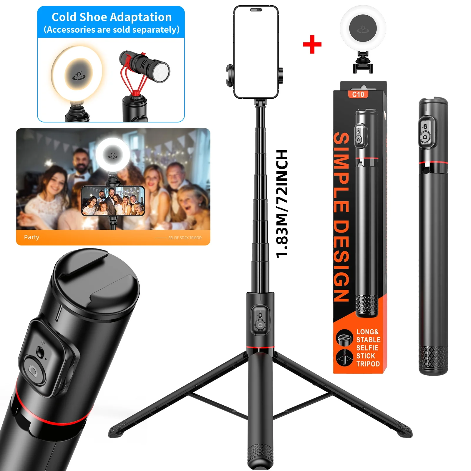 

1.83m Selfie Stick Tripod with Light Wireless Remote Portable Tripod Phone Holder Aluminum Alloy for Smartphone IOS Android