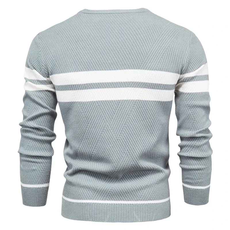 Autumn/Winter 2024 men\'s casual striped men\'s sweater pullover matching color crew-neck men\'s sweater