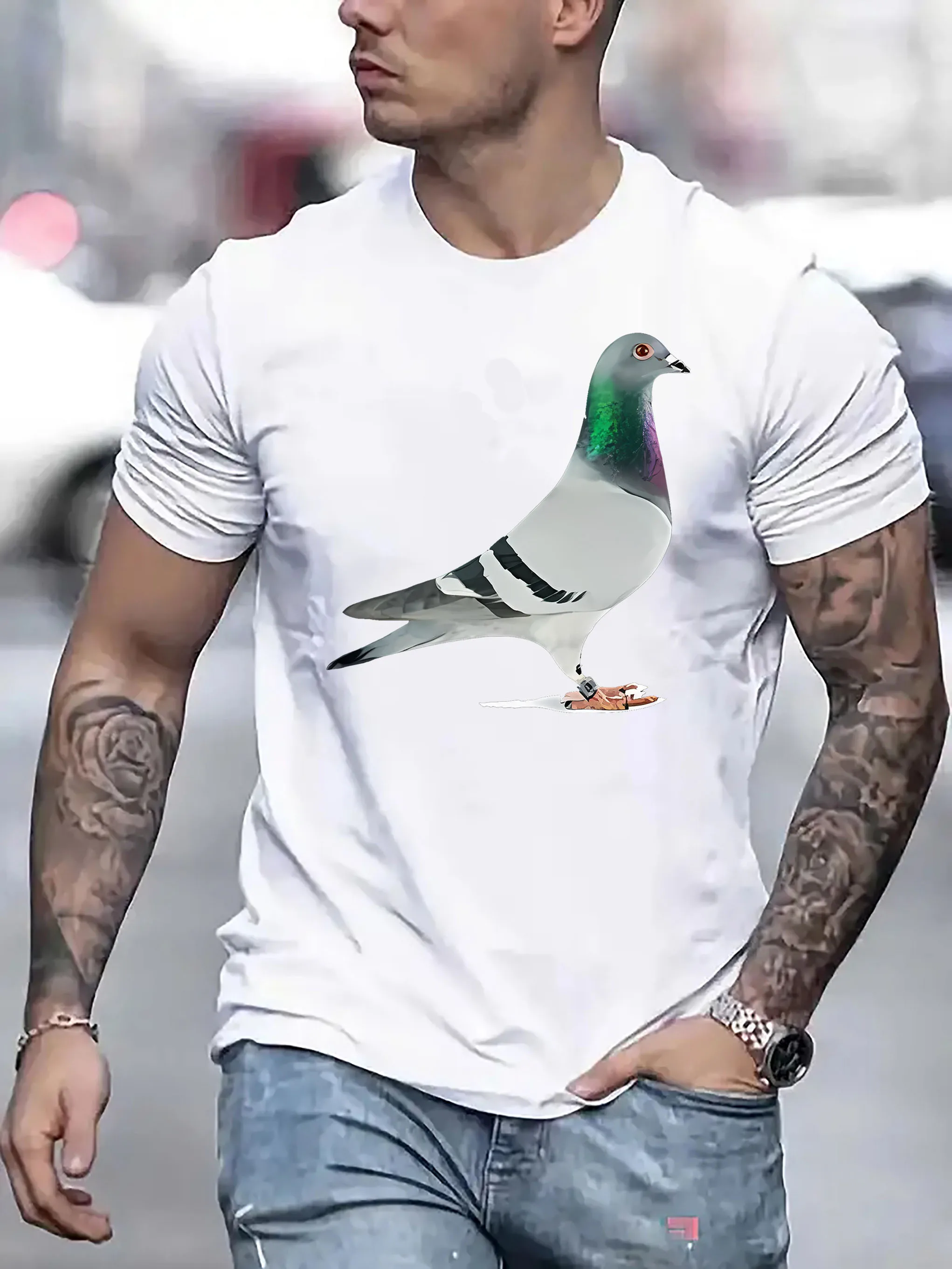 

Креативная мужская футболка с принтом голубя, футболка с круглым вырезом и коротким рукавом, праздничная футболка для кемпинга, удобный топ для летних каникул