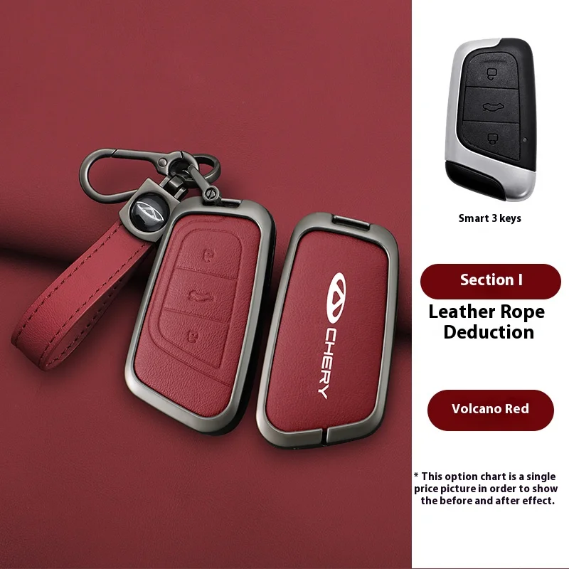 

Car Alloy Leather Key Cover Remote Case For Chery EQ1 Little Ant New Energy QQ Ice Cream Protector Keychain Auto Accessories