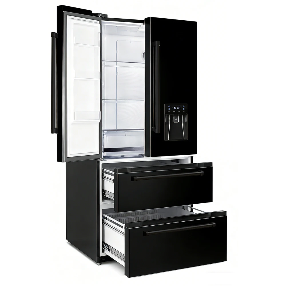 French-style 4-door Stainless Steel Frost-Free Electric Refrigerator with Direct Cooling and Water Dispenser