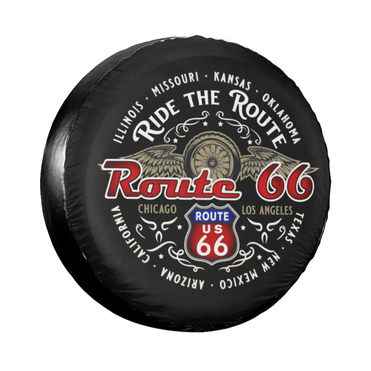 Ride The Route 66 Biker Motorcycle Cruise America's Highway Spare Tire Cover The Mother Road Wheel Covers for Mitsubishi Pajero