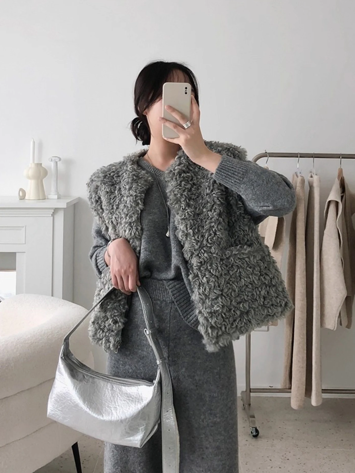 

Chic Vintage round Ne Circle Fur Loose ket Versatile Svel Vest Jaet Women Autumn Winter New Sle Commute