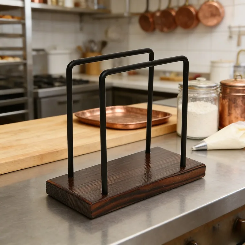 

Simple Iron Desktop Napkin Holder with Solid Wood Base Tissue Storage Rack