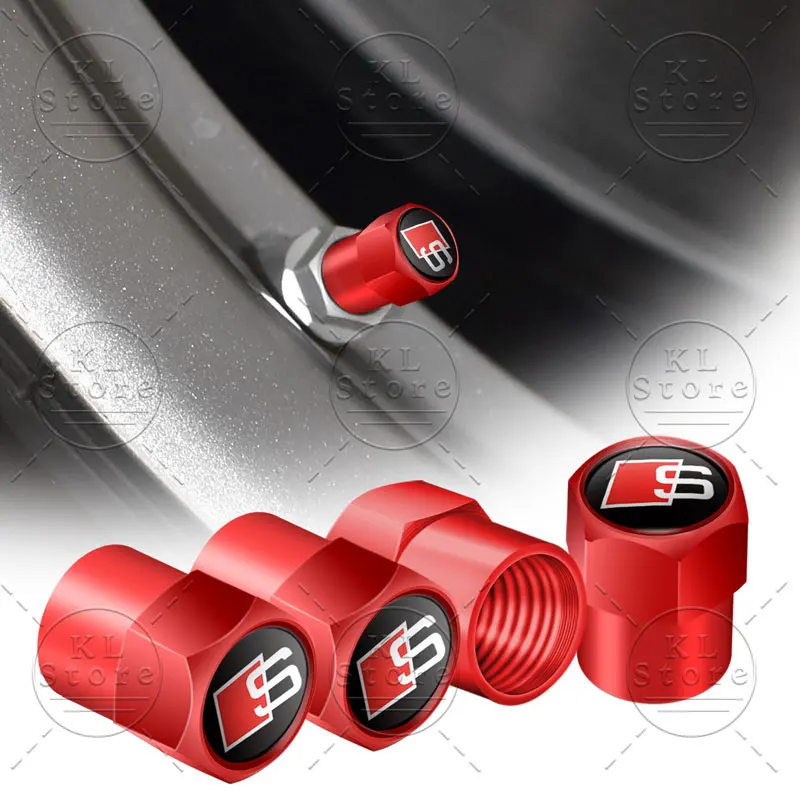 4Pcs S LINE Logo Car Wheel Tire Valve Air Stem Caps Dust-proof Cover Decor For Sline A4 A5 A6 A7 A8L Q6 Q7 Q8 S6 S7 SQ5 SQ7