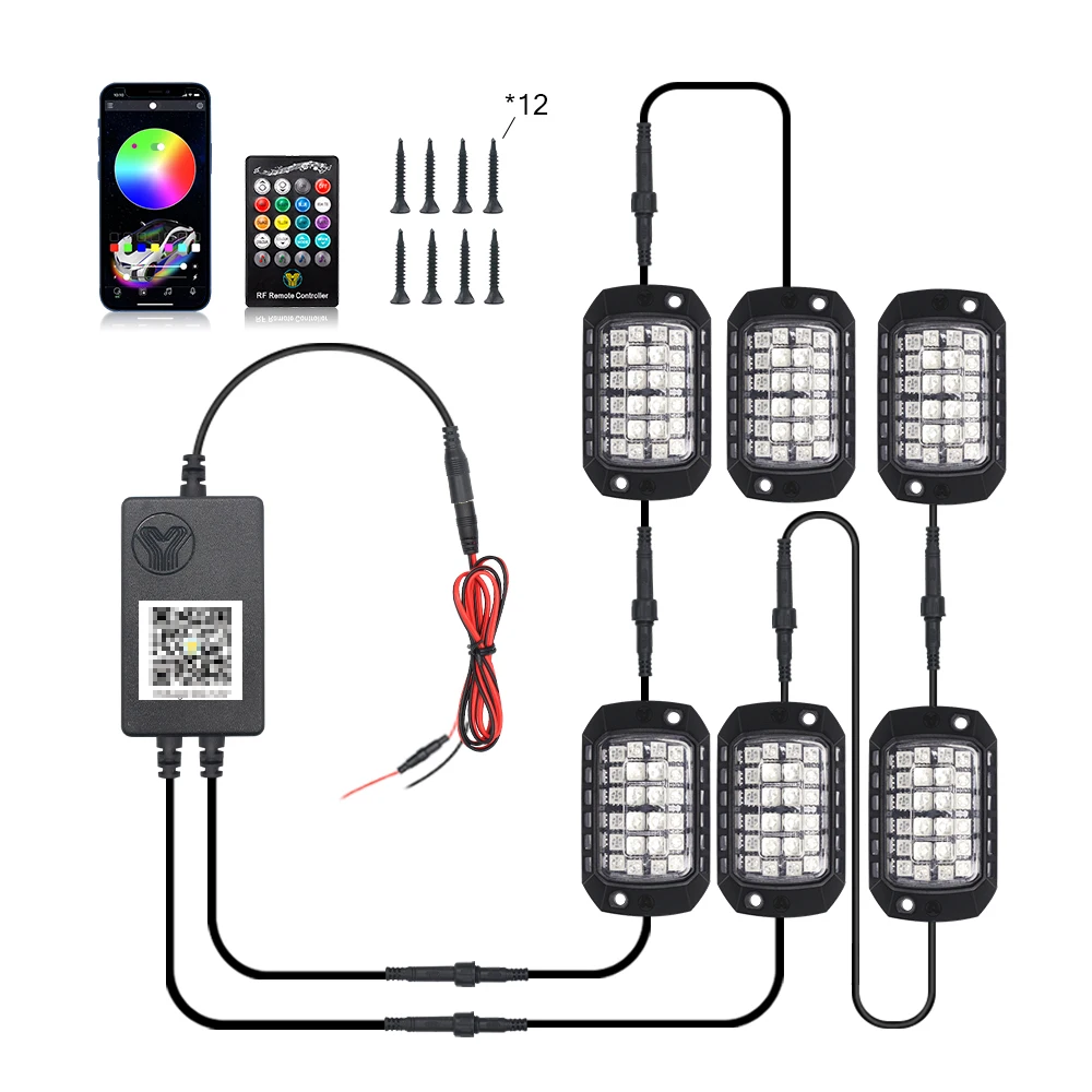 Fccemc Rock Lights Remote APP Control RGB 3D Objektiv LED für Offroad RZR SUV ATV UTV Jeep Neon Underbody Undergolw Auto Chassis Licht 6