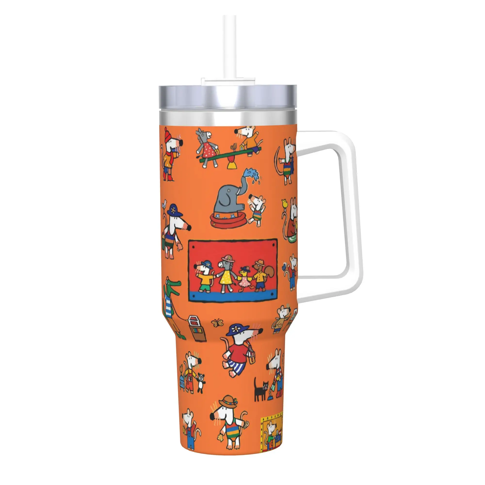 Maisy Mouse Tumbler With Straw  Stainless Steel Mugs Cup Double Wall Vacuum Insulated for Cold Or Hot 40oz
