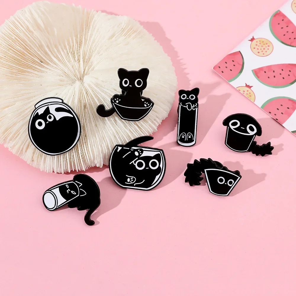 Fun Fish Tank Black Cat Enamel Pins Punk Animal Cartoon Brooch Lapel Badge Backpack Hat Clothes Collar Pin Accessories Cute Gift image 3