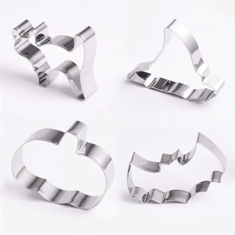 Stainless Steel Halloween Cookie Molds Pumpkin Bat Ghost Coffin Wizard Hat Black Cat Shapes Creative DIY Baking Supplies