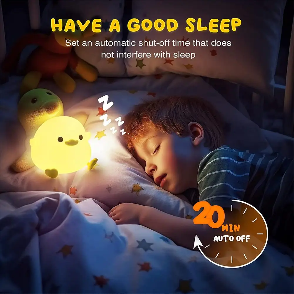 LED Cute Bean Duck Night Light  Silicone Nursery Night Light Rechargeable Table Lamp Bedside Lamp With Touch Sensor for Bedrooms