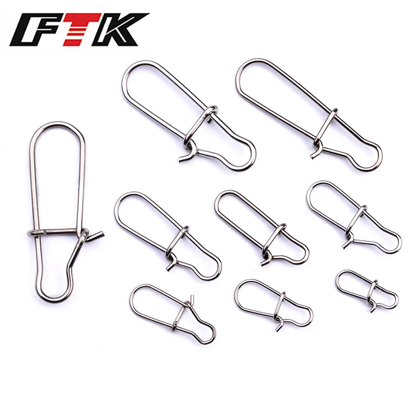 FTK 100pcs 0#-5# Fishing Hooked Snap Pin Fast Lock Clips 304 Stainless Steel Fishing Barrel Swivel Lure Connector Accessories