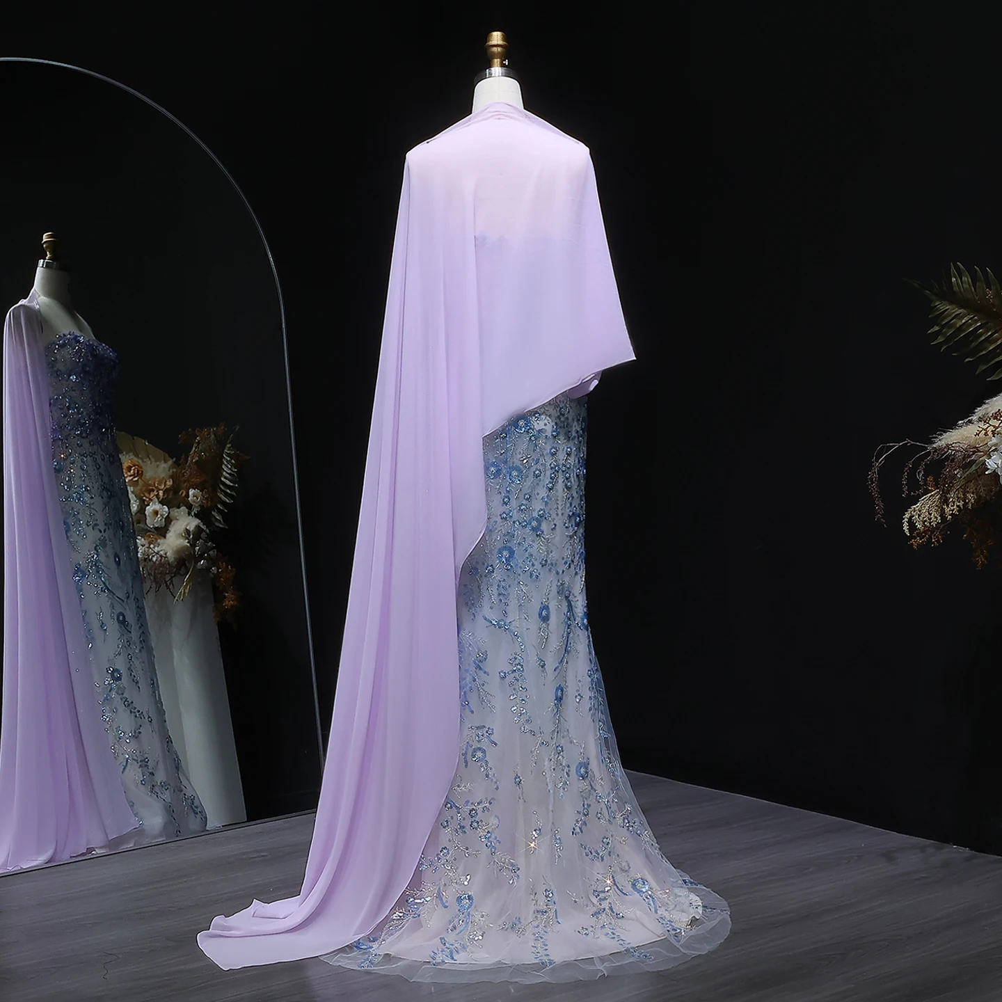 شارون سعيد فستان سهرة فاخر مطرز بحورية البحر أرجواني مع كيب أنيق للحفلات الراقصة العربية للنساء SS641 مخصص