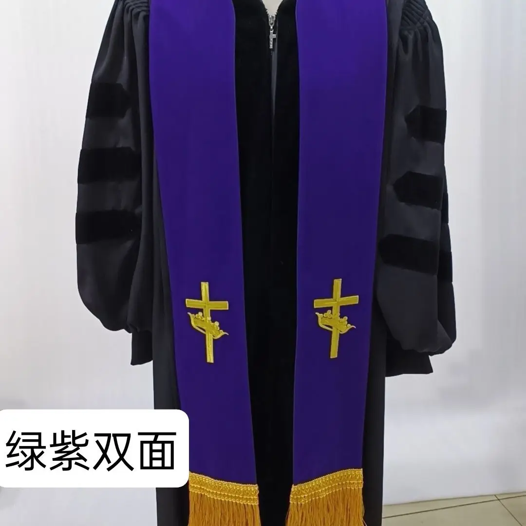 

Priest Tie Accessories Ribbon Embroidery Double-Sided Green Purple One-Piece Uniform