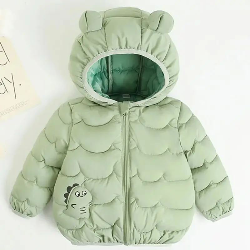 Autumn Winter Children Ears Hooded Down Coat Baby Long Sleeve Thick Jackets Cute Dinosaur Toddler Boys Girls Zipper Overcoat