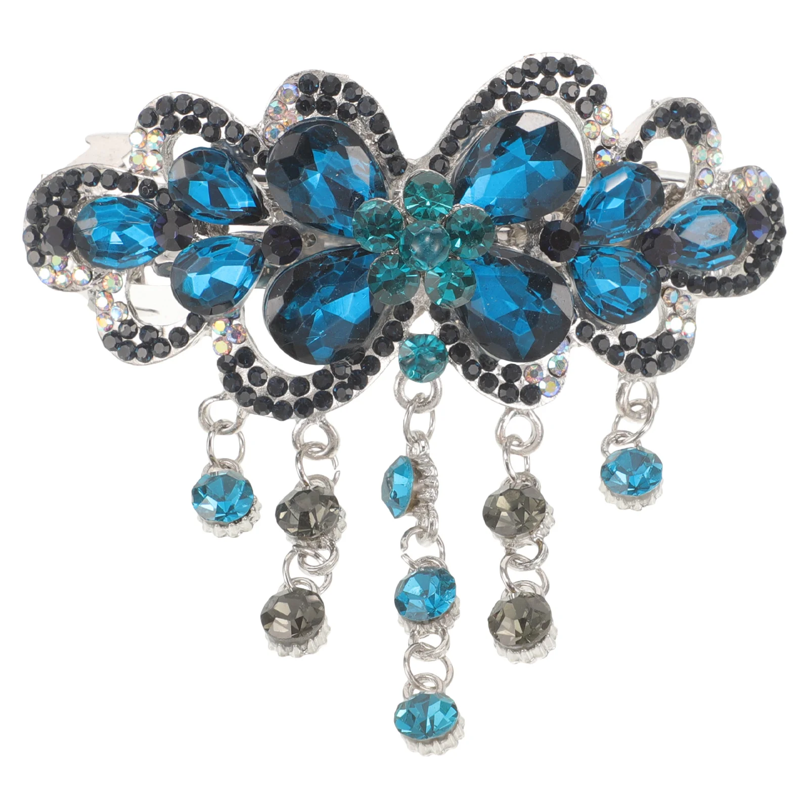 水滴型フラワーヘアクリップ ラインストーン スプリングヘアピン ブライダルバレッタ ウェディングヘアグリップ スタイリングピン 女性用 パーティー用