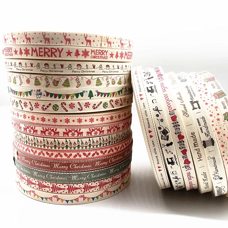 5yards 15mm Multi Patterns Cotton Ribbon Handmade Design Printed Ribbons for Wedding Christmas Decoration DIY Sewing Fabric