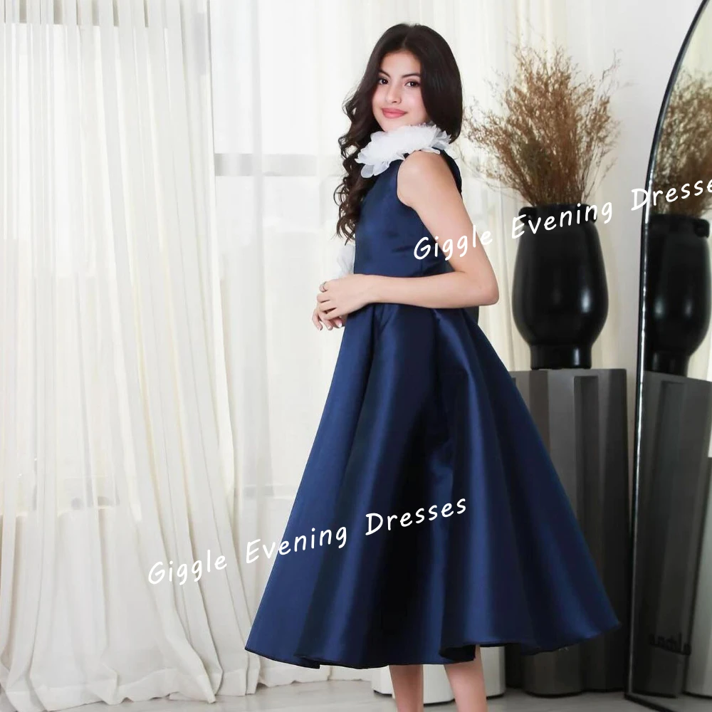 Satin Flowers One-Shoulder Pretty Prom Gown Saudi Arab Summer A-Line Tea-Length Chic And Elegant Evening Dress For Women 2024