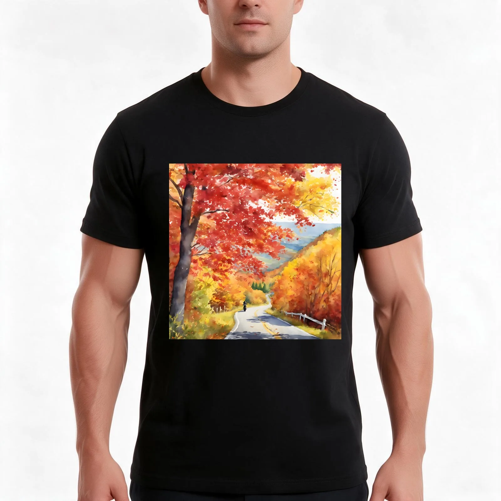 Stunning Watercolor Fall Nature Painting T-Shirt Summer Casual Cotton Tee Oversized Streetwear Tops Vintage Graphic Print