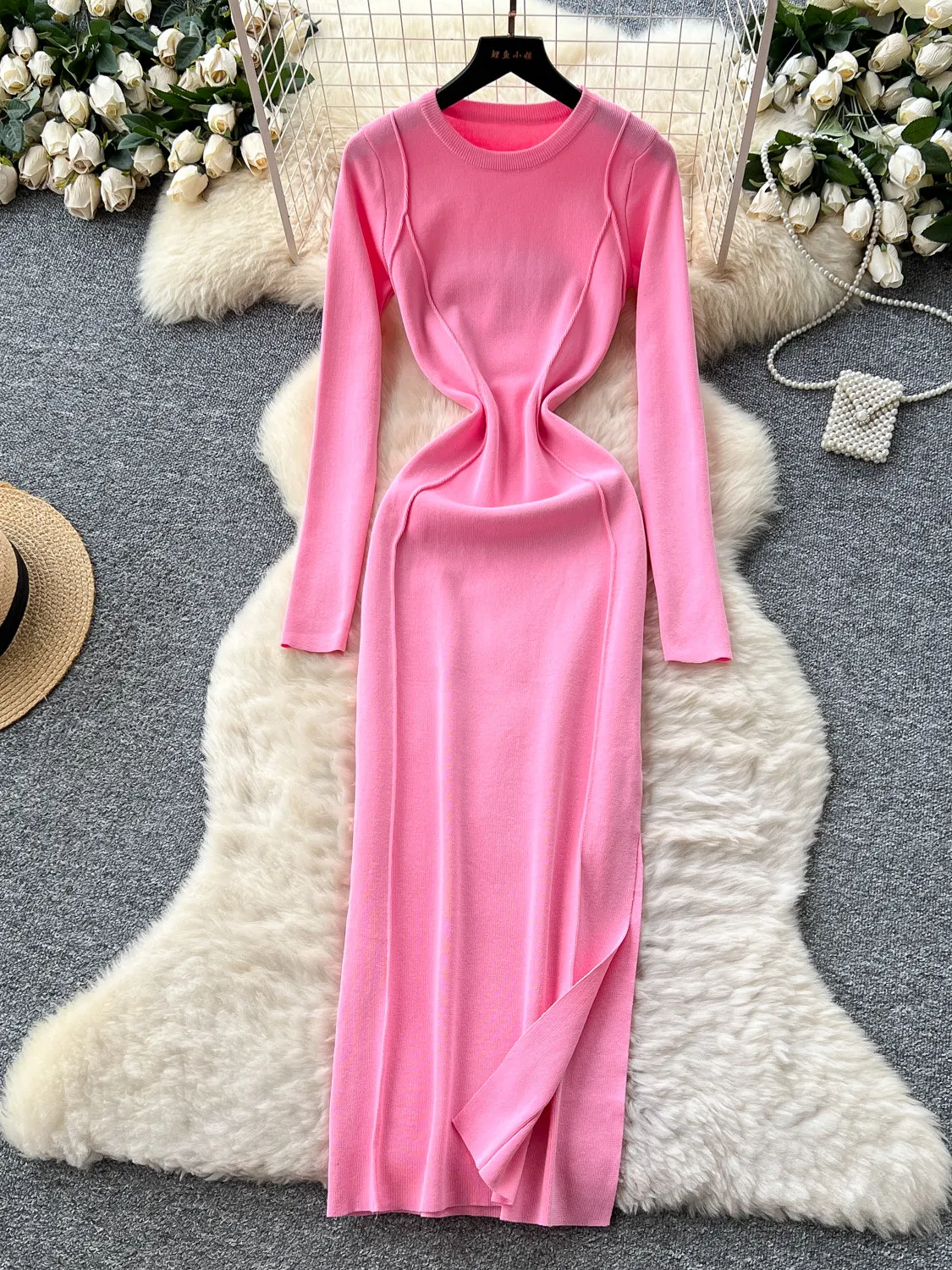 

Gagaok High-end Niche Heart Machine Split Waist Dress Women 2026 Autumn French Slim Fit Slimming Temperament Knitted