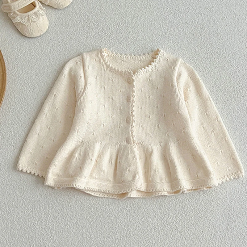 Autumn Spring Newborn Baby Girls Knitting Cardigan Long Sleeved Solid Color Knitted Cardigan Coat Toddler Baby Girls Sweater