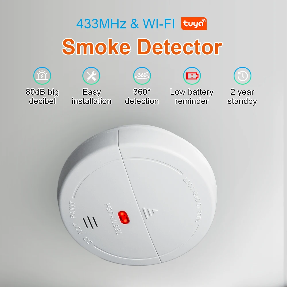 WIFI Tuya Smoke Detector 433MHz Wireless Fire Protection Portable Fire Alarm Sensors For Smart home Security Alarm System