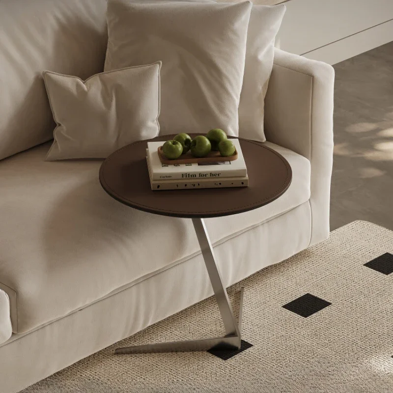 

Minimalist round sofa side table light luxury high-end small coffee table simple modern creativity