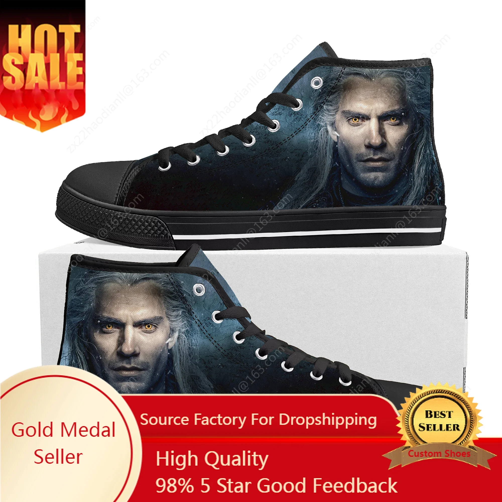 

The-Witcher High Top Sneakers Mens Womens Teenager High Quality Symbol Wolf Canvas Sneaker couple Casual Shoe Customize Shoes