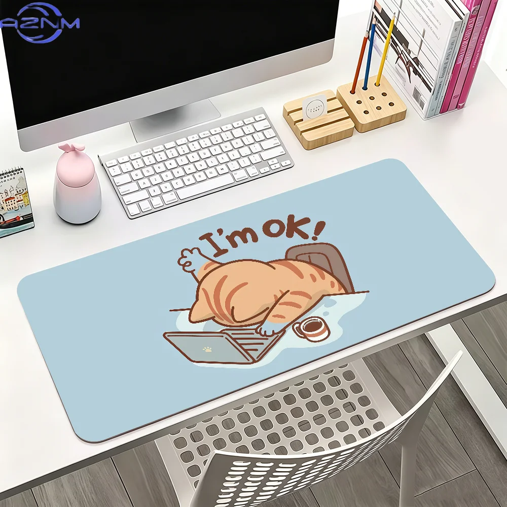Funny Sleepy Cat Quote Desk Mat,Waterproof Non‑Slip Mousepad for Desktop Humor Office Aesthetic Decor