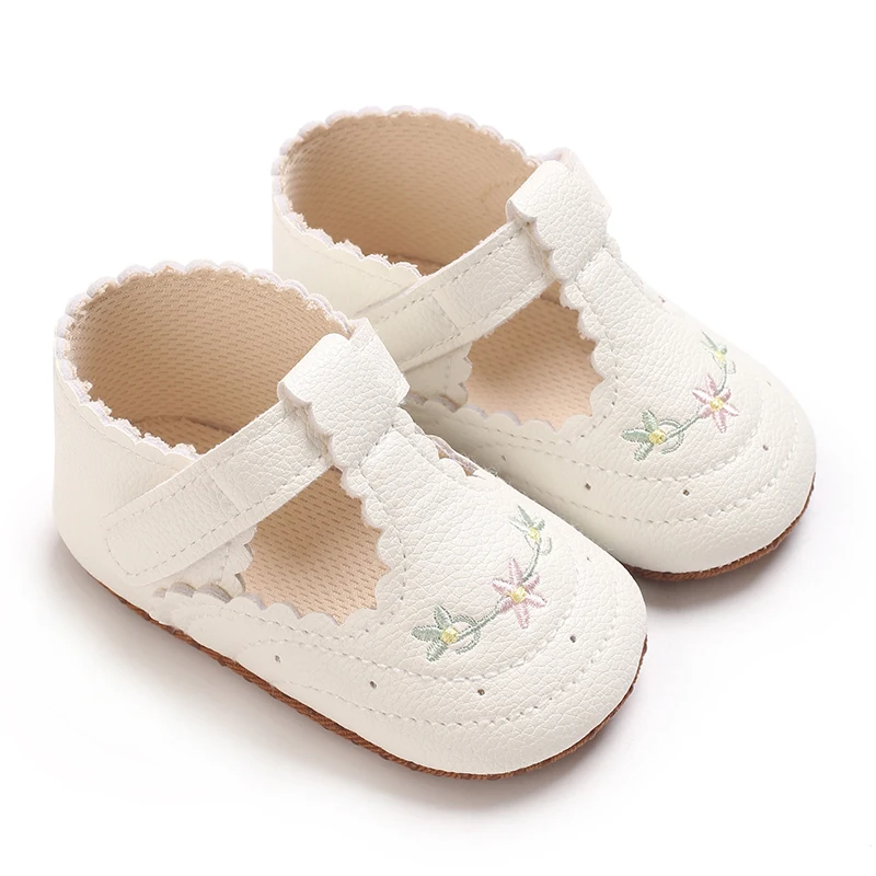 New Baby Girl Princess Shoes High Quality Soft PU Embroidery Flower Soft Sole Anti-slip for Toddler Girl 0-12 Months
